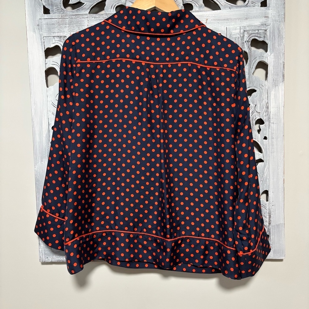 NEW J. Crew Collection Silk-Twill Navy/Orange Polka Dot Popover Blouse Size M - Picture 4 of 8